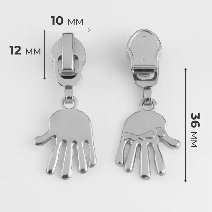 Бегунок для молнии &laquo;Спираль&raquo;, №7, &laquo;Ладонь&raquo;, 10 шт., цвет никель