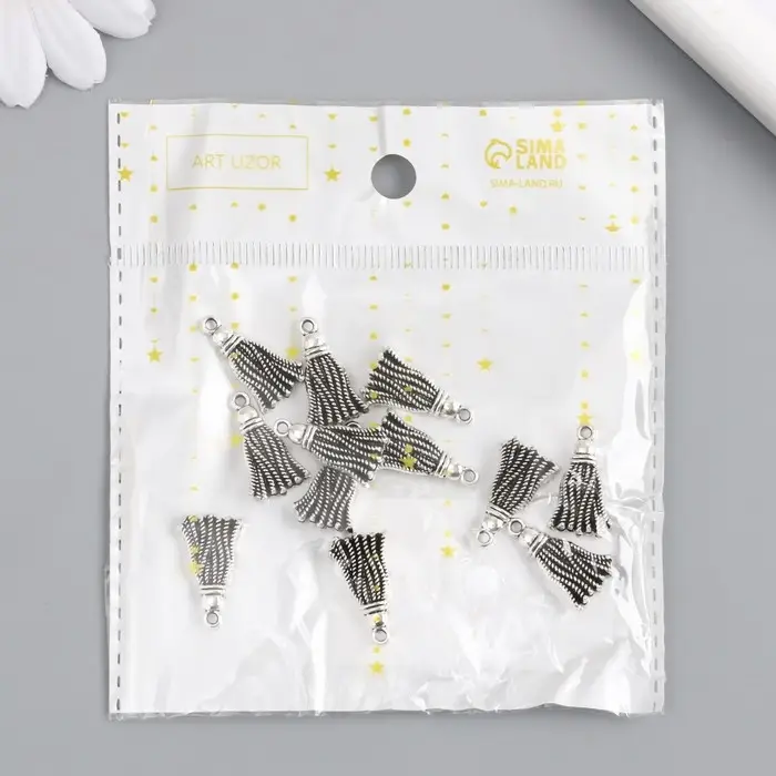 Металлический элемент, декоративная подвеска &laquo;Арт Узор. Кисточка&raquo;, серебро, 2&times;1.2 см