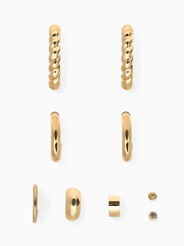Набор серьги и каффы 9 шт. &laquo;Кольца&raquo; переплетение, цвет золото
