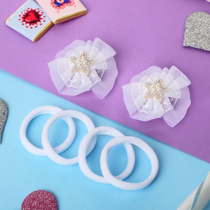 Набор для волос "Малышка" (2 зажима, 4 резинки) звёздочки, белый