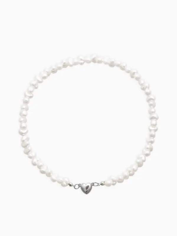 Колье жемчужное "Сердце" 35 см, цвет белый в серебре