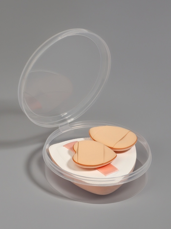 Набор спонжей д/макияжа 3шт: сердце, овал, треугол б/увел в пласт футл латекс беж пакет QF