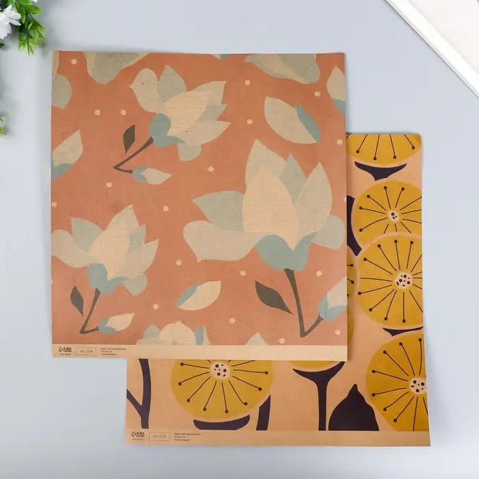 Бумага для скрапбукинга двусторонняя крафт "Цветы" плотность 180 гр 30,5х32 см