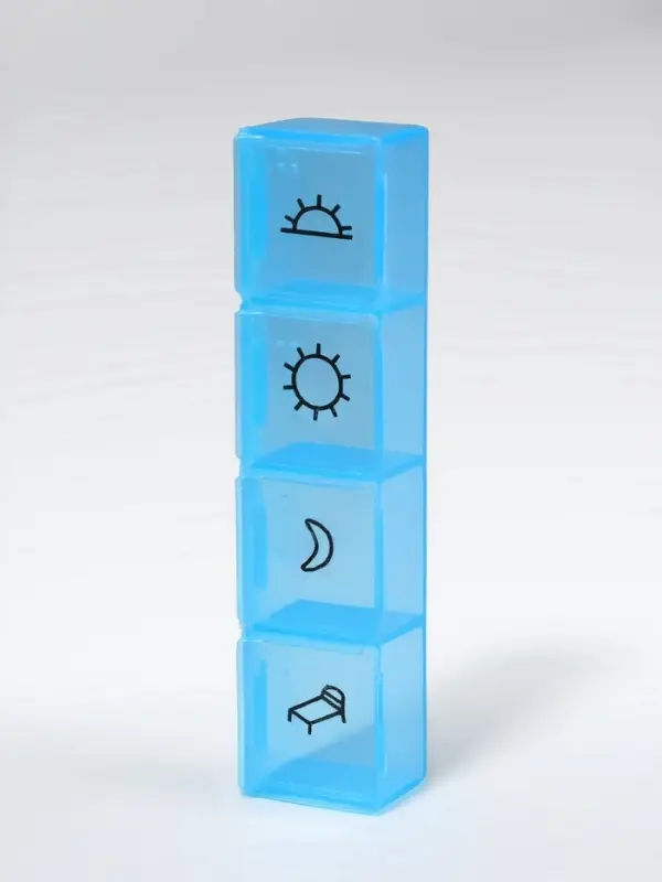 Таблетница, 9.7&times;2.3&times;1.7 см, 4 секции, синяя