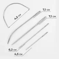Иглы швейные для ремонтных работ, d=1 / 1.5 / 2 мм, 4.5 / 6.2 / 7.1 см, 5 шт.