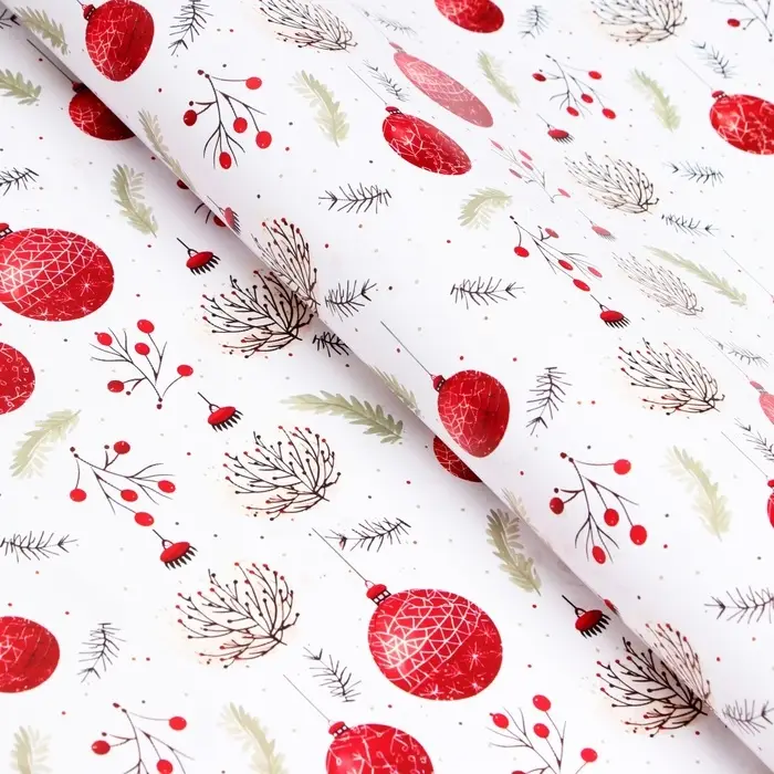 Бумага упаковочная новогодняя &laquo;Красные шарики&raquo;, глянец, двусторонняя, 80 г/м&sup2; , 70&times;100 см