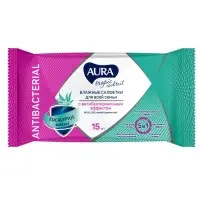 Влажные салфетки Aura Tropic Cocktail, c антибактериальным эффектом, 15 шт