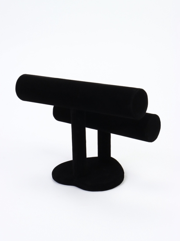 Подставка для часов, браслетов, двухуровневая, флок, сердце, 26&times;11&times;18 см,d=5 см, цвет чёрный