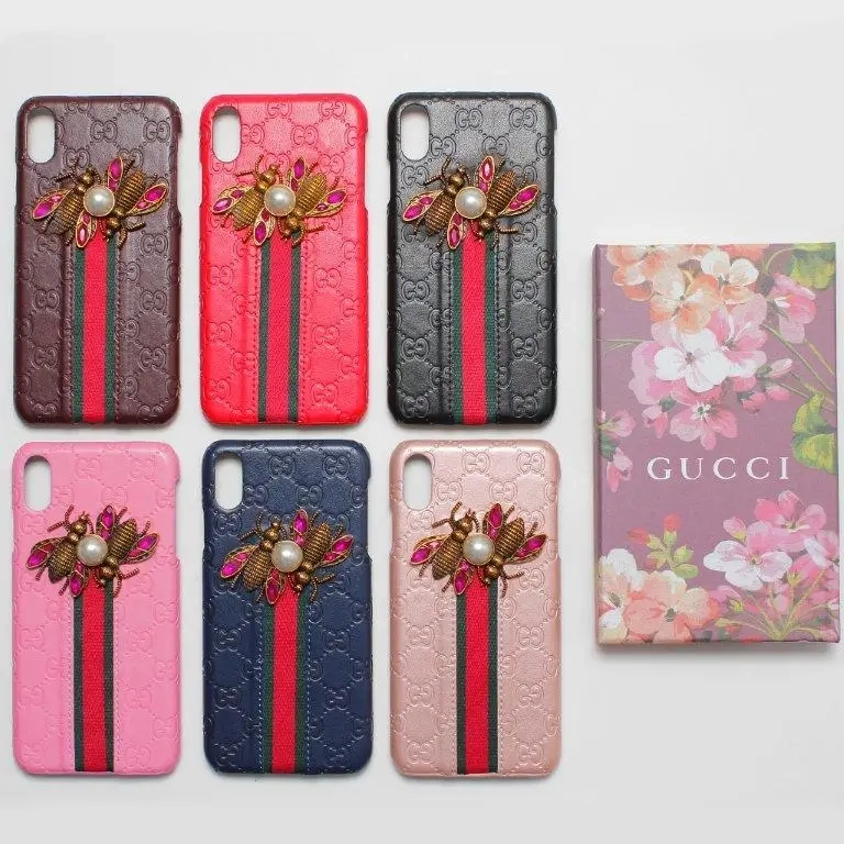 Чехол iPh XS Max под кожу жуки со стразами