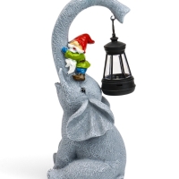 Садовая фигура с подсветкой "Слоник с гномами" 12х10х27см