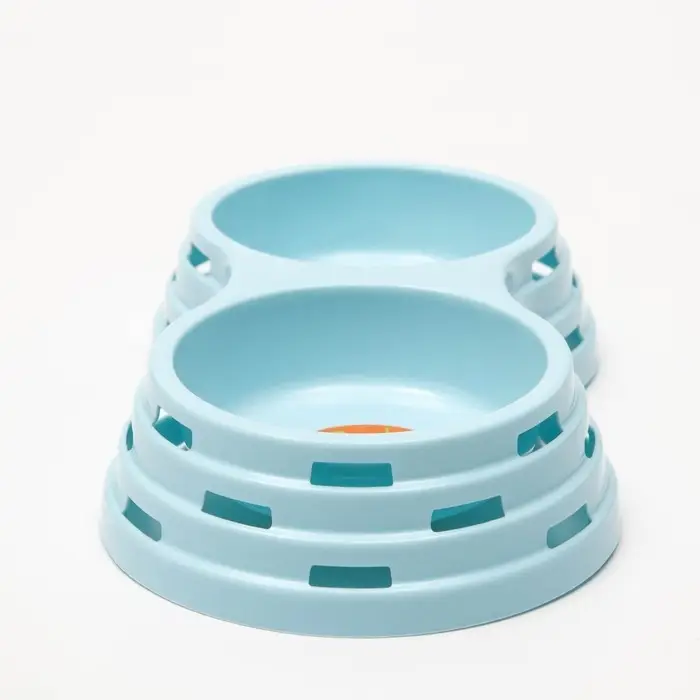 Миска пластиковая двойная 25&times;14&times;5 см, голубая