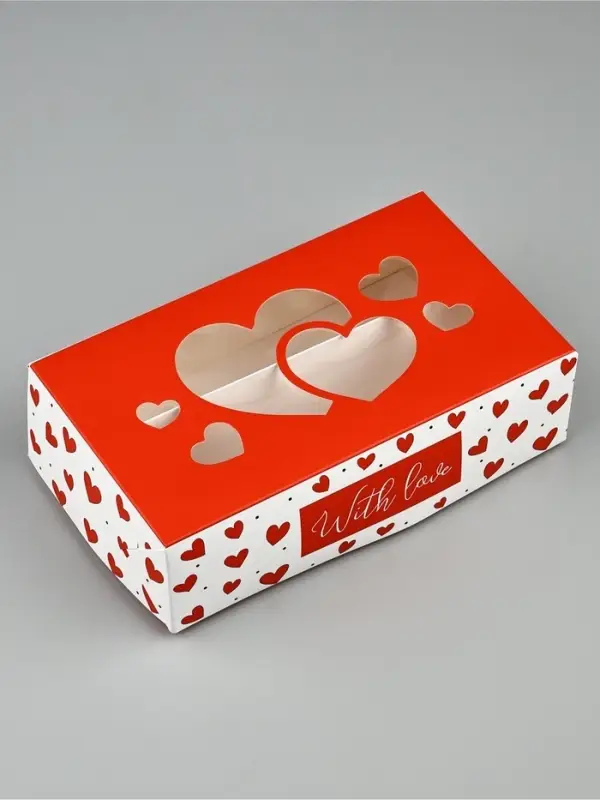 Кондитерская упаковка для макарун с окном, &laquo;С любовью&raquo;, 11 х 19 х 5.5 см