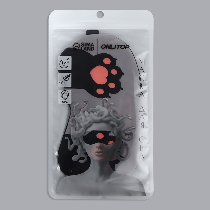 Маска для сна &laquo;ЛАПКИ&raquo;, 19,5 &times; 9,5 см, резинка одинарная, цвет МИКС