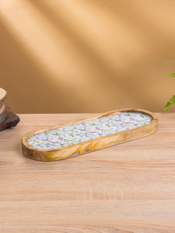 Набор розеток на подносе "Оттенки сирени" (3 шт) дерево манго 33,5х13х6,5 см