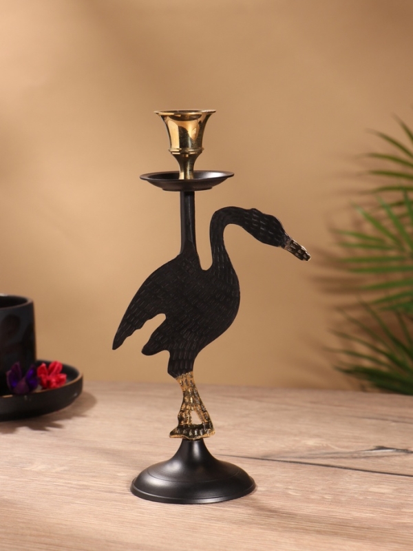 Подсвечник на 1 свечу "Дикая природа" латунь, черный с золотом  12х7,5х23,5 см