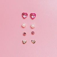 Пусеты 12 пар &laquo;Фантазия&raquo; сердца, бело-розовый в золоте