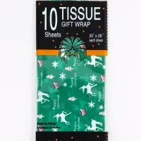 Бумага упаковочная тишью "Рождество", зелёная, 50 х 66 см