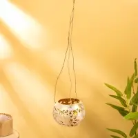 Подсвечник подвесной из кокоса, 9-11 см, бело-золотой