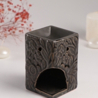 Аромалампа керамика "Цветочный букет" тёмно-оливковая 7,7х7,7х12 см