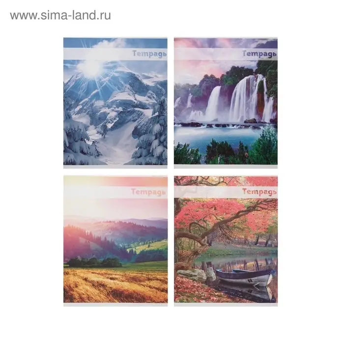 Тетрадь 48 листов в клетку Calligrata &laquo;Красоты природы&raquo;, обложка мелованная бумага, серые листы, МИКС