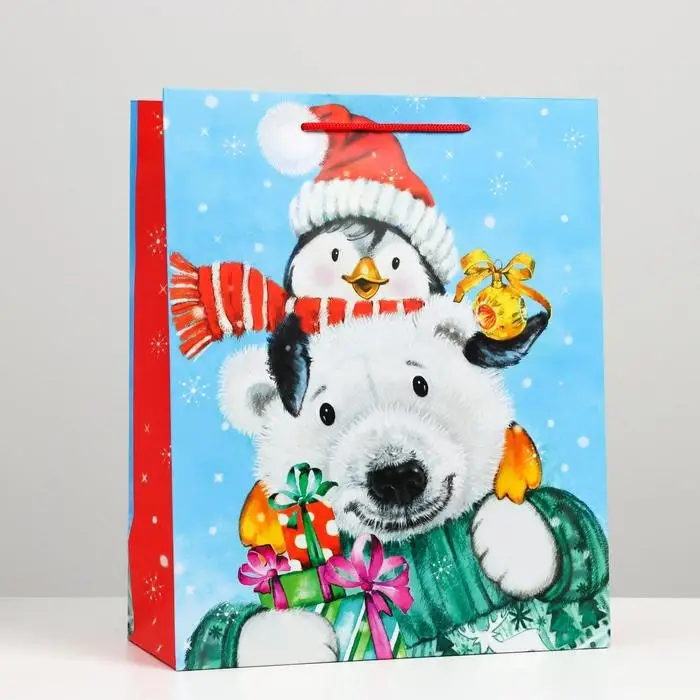 Пакет подарочный &laquo;Мишка и пингвин&raquo;, 26&times;32&times;12 см