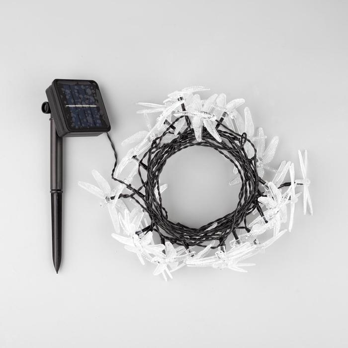 Гирлянда &laquo;Нить&raquo;, 4.5 м, с насадками в виде стрекоз, IP44, 30 LED, 2 режима, солнечная батарея, тёмная нить, свечение тёплое белое