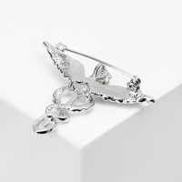 Брошь &laquo;Кадуцей&raquo; со стразиной, цвет белый в серебре