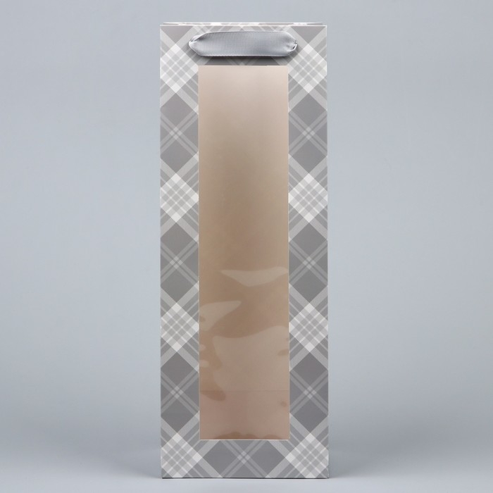 Пакет подарочный под бутылку, упаковка, &laquo;Клетка&raquo;, 36 х 13 х 10 см