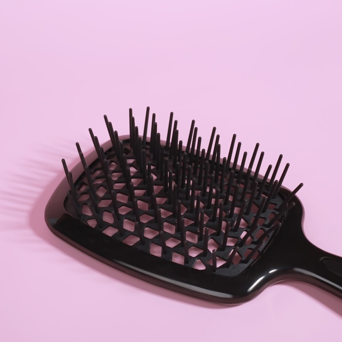 Расчёска массажная, широкая, вентилируемая, 8,5 &times; 20,5 см, цвет чёрный