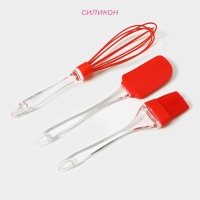 Набор для выпечки Доляна &laquo;Лёд. Макси&raquo;, 3 предмета: лопатка 24 см, кисть 22 см, венчик 26 см, цвет красный