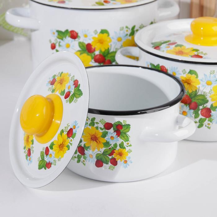 Набор кастрюль &laquo;Земляника&raquo;, 3 предмета: 1,5 л, 2,9 л, 4,5 л, индукция