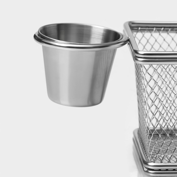 Корзинка для картофеля фри Доляна &laquo;Лонгфилд&raquo;, 10&times;8&times;7,5 см, с соусником d=5 см, цвет серебристый