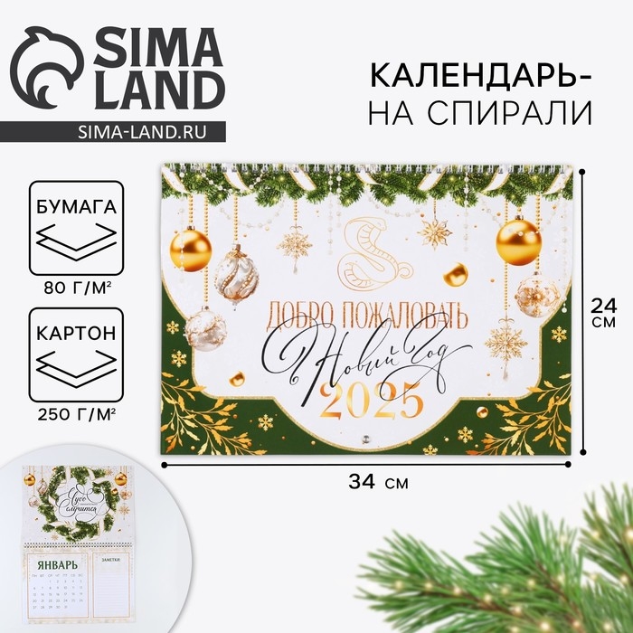 Календарь 2025 настенный, на спирали &laquo;Новый год: Добро пожаловать&raquo;, 34 х 24 см