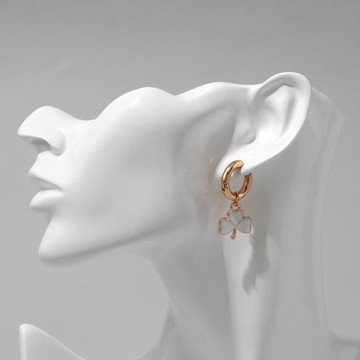 Серьги со съёмным элементом &laquo;Трансформер&raquo; клевер-сердце, цвет бело-бежевый в золоте