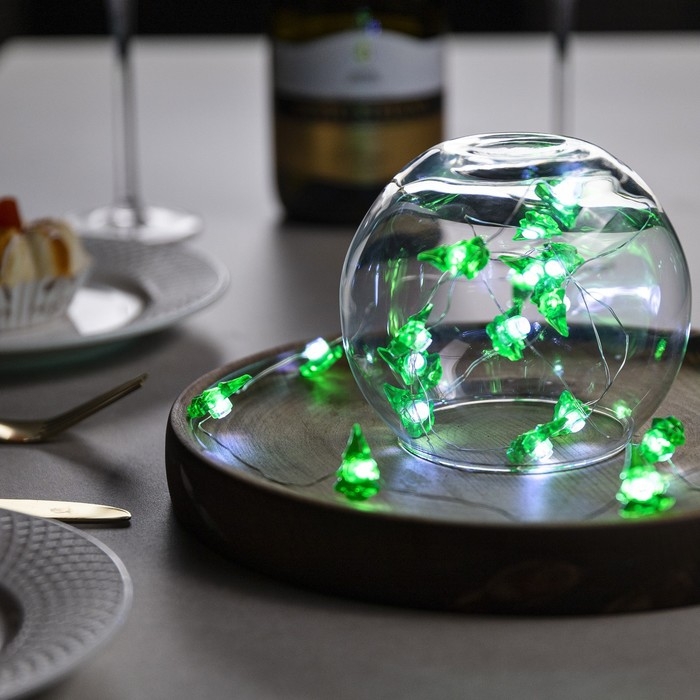 Гирлянда &laquo;Нить&raquo; 2 м роса с насадками &laquo;Ёлочка&raquo;, IP20, серебристая нить, 20 LED, 2 режима, батарейки ААх2 (нет в комплекте), свечение белое