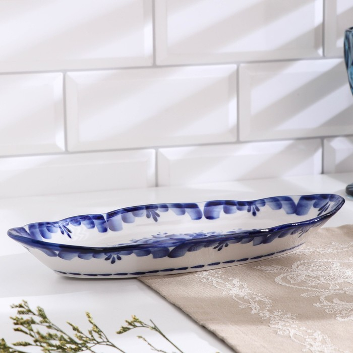 Селедочница &laquo;Рыбка&raquo;, блюдо фарфор, гжель,28.5&times;13.5&times;4 см