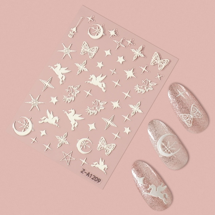 Наклейки для ногтей &laquo;Волшебство пегаса&raquo;, объёмные, цвет белый