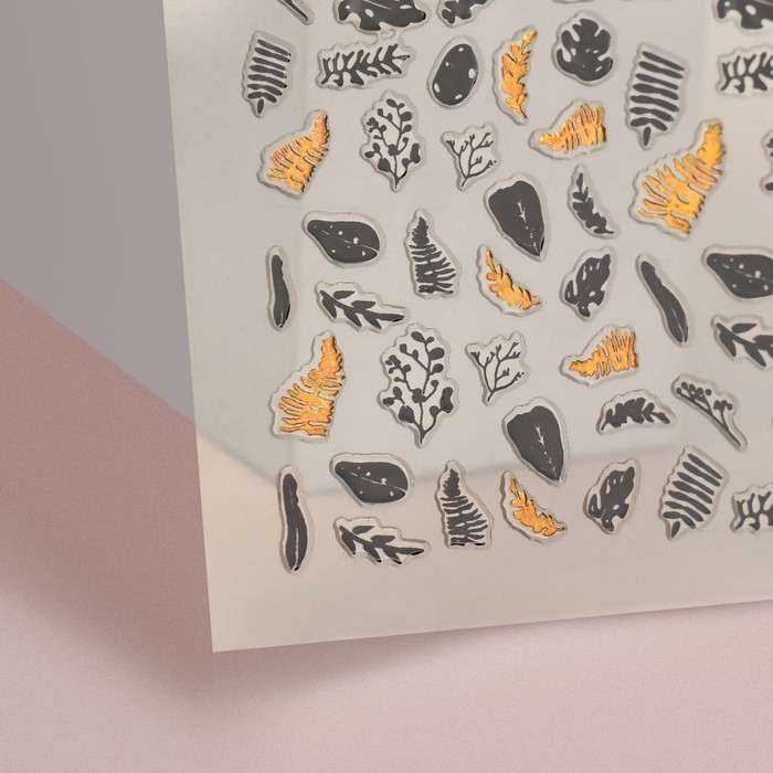 Наклейки для ногтей &laquo;Листопад&raquo;, металлизированные, цвет золотистый/чёрный