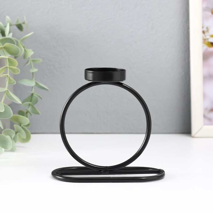 Подсвечник металл на 1 свечу "Кольцо" d=4 см чёрный 11х6х11 см