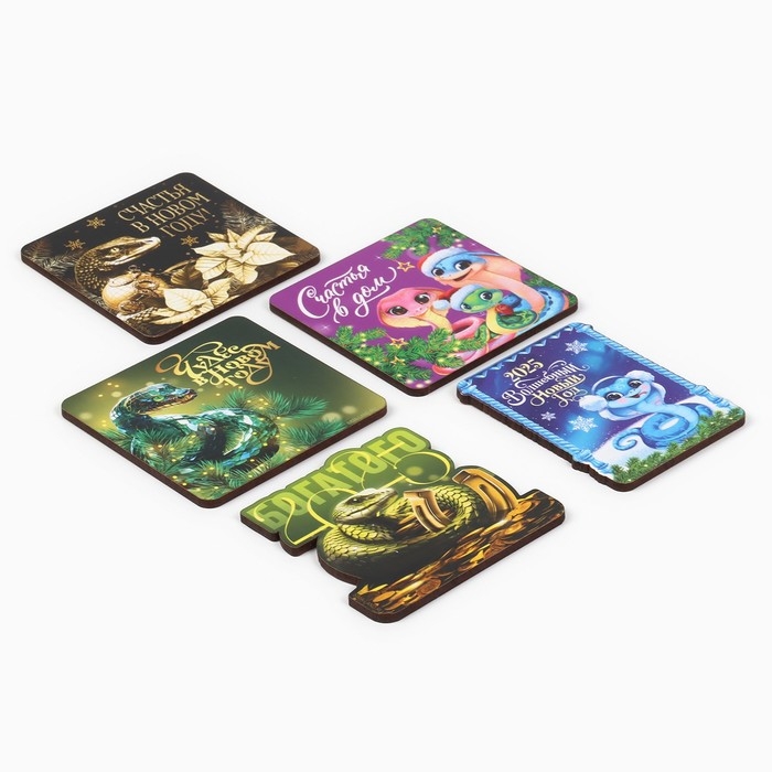 Магнит новогодний деревянный &laquo;Новый год: Новогодний&raquo;, МИКС из 5 шт