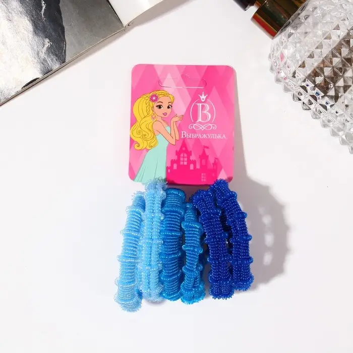 Резинка для волос "Махрушка" (набор 6 шт) 4 см, синий голубой