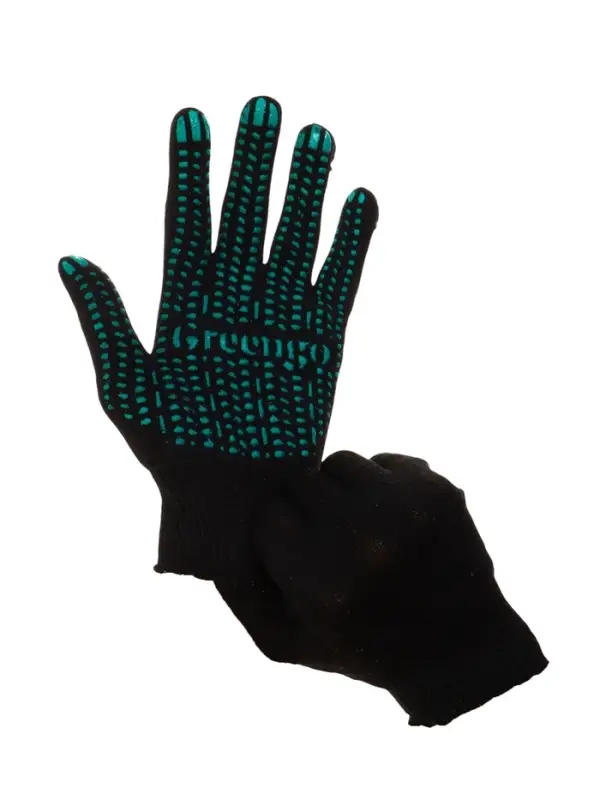 Перчатки садовые, хб, вязка 10 класс, 6 нитей, размер 9, с ПВХ точками, чёрные, Greengo