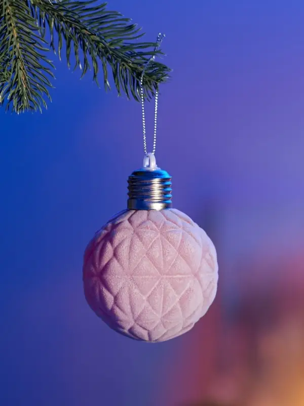 Елочный шар "Бархатный узор" 8 см, 1 LED, LR44x3 (в компл.), Т/БЕЛЫЙ