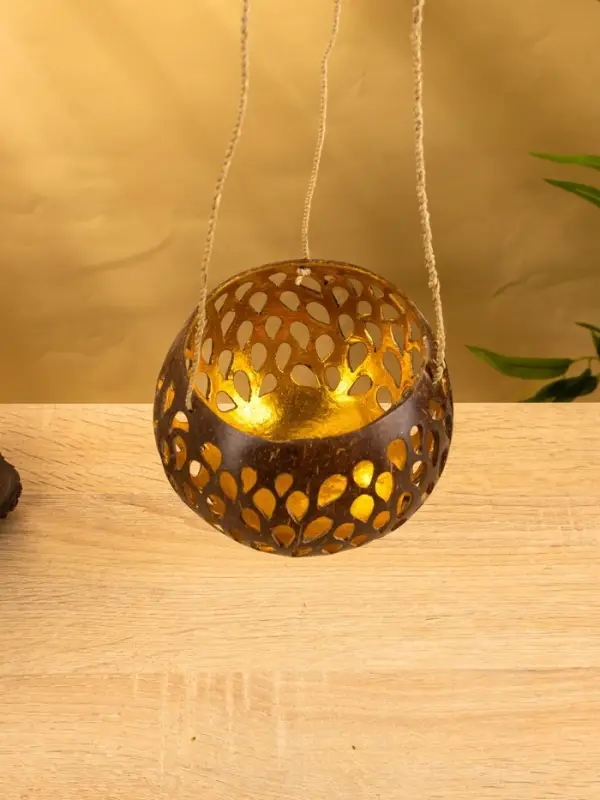 Подсвечник подвесной из кокоса, 12-14 см, коричневый