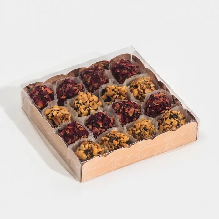 Коробка для кондитерских изделий с пластиковой крышкой &laquo;Шары&raquo;, 15 х 15 х 3 см