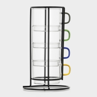 Набор стеклянных кружек на металлической подставке "Квартет", 4 шт, 250 мл