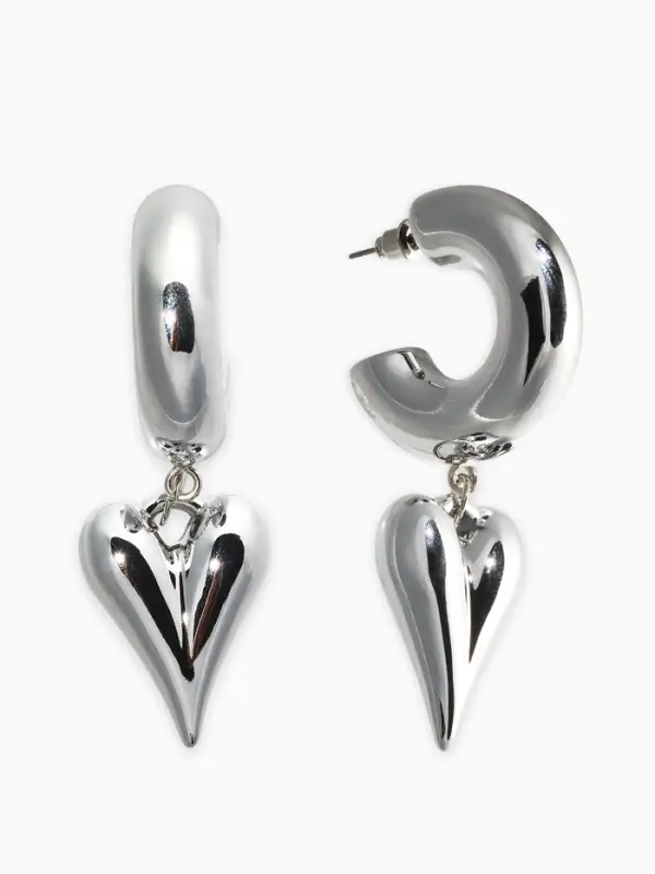 Серьги "Новый стиль", сердечки, цвет серебро d2,5см