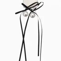 Серьги жемчуг "Бусина с бантиком", №16, цвет бело-чёрный в серебре