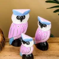 Набор сувенирный &laquo;Совы&raquo;, h=17 см, h=14.5 см, h=11 см, дерево, сиреневый