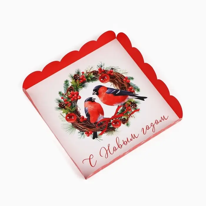 Коробка для кондитерских изделий с пластиковой крышкой &laquo;С Новым годом&raquo;, 18 х 3 см